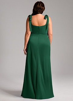 Azazie Frostine Bridesmaid Dresses Dark Green A-Line Bow Stretch Satin Dress image13