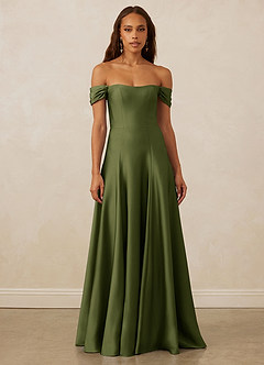 Christian Siriano Bridal for Azazie 1002 Brautjungfernkleider Wandelbar A-Linie Schulterfrei Stretch-Satin Kleid Olivgrün image2
