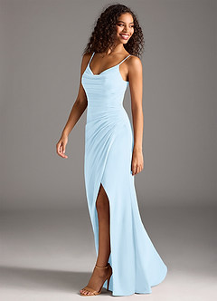 Azazie Deandra Bridesmaid Dresses Sky Blue Mermaid Pleated Chiffon Dress image3
