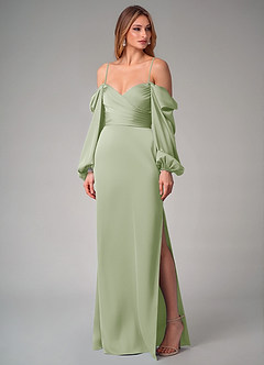 Azazie Sonata Bridesmaid Dresses Dusty Sage Sheath Long Sleeve Stretch Satin Convertible Dress image7