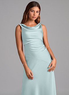 Azazie Nerine 신부 들러리 드레스 A라인 주름진 스트레치 새틴 바닥 길이 드레스 image6