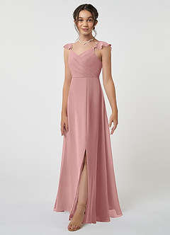 Azazie Amada Junior Dusty Rose A-Line Ruched Chiffon Dress image3