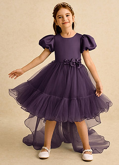 Azazie Cocoa Abiti da Ragazza di Fiori Abito Principessa in Tulle Plissettato Prugna image2