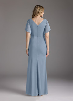 Azazie Song Mother of the Bride Dresses Dusty Blue Mermaid V-Neck Pleated Stretch Chiffon Dress image4