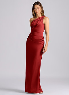 Azazie Akilah Bridesmaid Dresses Pomegranate Mermaid One Shoulder Stretch Satin Dress image6
