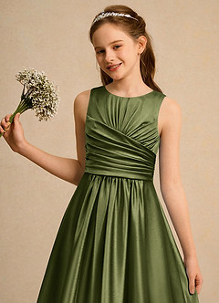 Azazie Ducky Girls Formal Flower Girl Klänningar Klä A-Line i Stretch Satin Plisserad image6