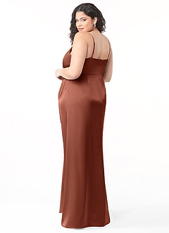 Azazie Maci Bridesmaid Dresses Clay A-Line V-Neck Pleated Stretch Satin Dress image8