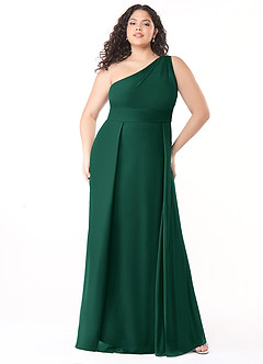 Azazie Dallas Vestidos de damas de honor Vestido de Esmeralda de Gasa de Corte en A con Hombro unilateral image6