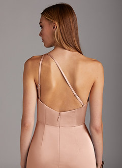 Azazie Mika Jurken voor bruidsmeisjes Jurk van Stretch Satijn met Kolom One-Shoulder Rosé Goud image5