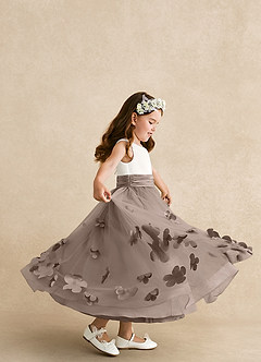 Azazie Vi Flower Girl Dresses Taupe A-Line Sleeveless Tulle Dress image2