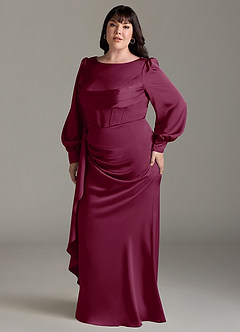Azazie Raye Bridesmaid Dresses Mulberry Mermaid Long Sleeve Stretch Satin Dress image10