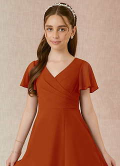 Azazie Induh Junior Paprika A-Line Ruched Chiffon Dress image4