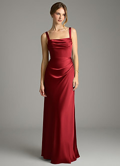 Azazie Alouette Bridesmaid Dresses Scarlet Mermaid Pleated Stretch Satin Dress image3
