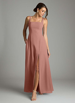 Azazie Debra Vestidos de damas de honor Vestido de Rosa De Cedro de Gasa de Corte en A Convertible con Con bolsillos image4