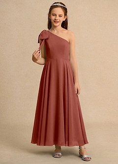 Azazie Guppy Girls Formal Flower Girl Dresses Auburn A-Line One Shoulder Chiffon Dress image3