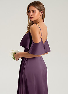 Azazie Jean Bridesmaid Dresses Plum A-Line Off the Shoulder Stretch Satin Dress image7