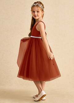 Azazie Firefly vestidos de niña de las flores Vestido de Pimenton de Satin Mate de Corte En A con Lazo image4