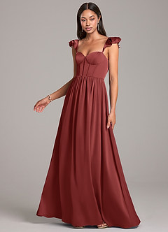Azazie Denisse Robes de demoiselle d'honneur Robe Trapèze en Satin extensible Drapé Terracotta image3