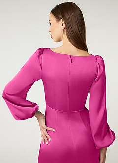 Azazie Mel Bridesmaid Dresses Fuchsia Sheath Long Sleeve Stretch Satin Dress image6