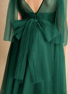 Azazie Dori Robe Demoiselle D'honneur Fillette Robe Trapèze en Tulle Rayé émeraude image7