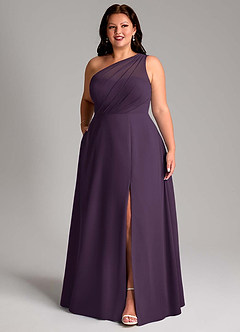 Azazie Phaedra Bridesmaid Dresses Plum A-Line One Shoulder Chiffon Dress image10