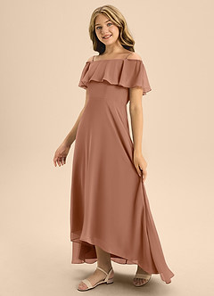 Azazie Maggie Junior Bronzer A-Line Off the Shoulder Chiffon Dress image4
