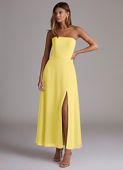 Azazie Wren Vestidos de madrinha de casamento Vestido Canário de Chiffon de Linha A com Sem alças image1