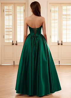Seraphina Dark Green A-line Boned Corset Satin Prom Dress image2