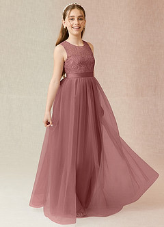 Azazie Georgette Junior Abito A-Line in Tulle Pizzo Rosa Del Deserto image4