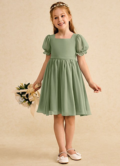 Azazie Jolie Flower Girl Dresses Pistachio A-Line with Sleeves Chiffon Dress image4