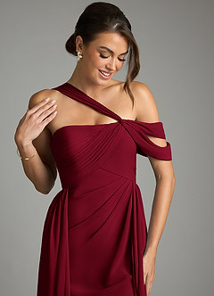 Azazie Kassandra Robes de demoiselle d'honneur Robe Trapèze en Mousseline de soie Épaule décolletée Bourgogne image2