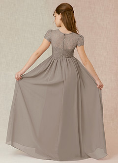 Azazie Delevingne Junior Taupe A-Line Lace Chiffon Dress image2
