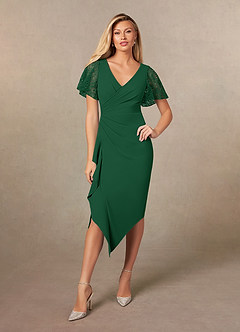 Azazie Eloise vestidos de madre de la novia Vestido de Verde Oscuro de Crepé elástico de Recto con Plisado image1