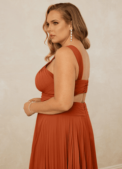 Christian Siriano Bridal for Azazie 1009 Bridesmaid Dresses Burnt Orange A-Line Pleated Chiffon Dress image10
