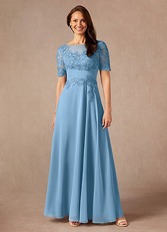 Azazie Raissa Mother of the Bride Dresses Steel Blue A-Line Lace Chiffon Dress image1