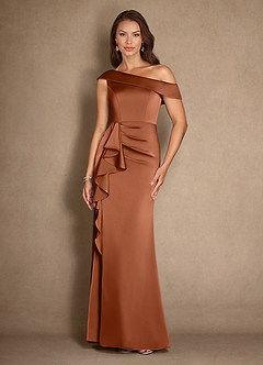 Azazie Hamptons Mère de la mariée Robes Robe Trapèze en Satin extensible Plissée Cuivre image1