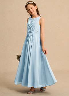 Azazie Ducky Junior Formal Blumenmädchenkleider A-Linie Plissee Chiffon Kleid Himmelblau image5