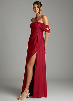 Azazie Kassandra Brautjungfernkleider A-Linie Schulterfrei Chiffon Kleid Scharlachrot image4