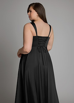 Azazie Azaria Vestidos para Prova em Casa Vestido Preto de Cetim elástico de Linha A com Corpete image13