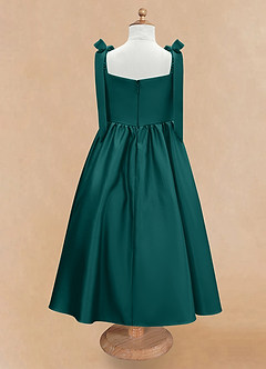 Azazie Chelsie Flower Girl Dresses Peacock A-Line Bow Matte Satin Dress image6