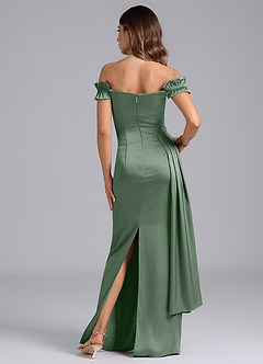 Azazie Kalysia Jurken voor bruidsmeisjes Converteerbaar Jurk van Stretch Satijn met Zeemeermin Off the Shoulder Matcha image2