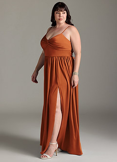 Azazie Zeya Bridesmaid Dresses Cinnamon A-Line Pleated Stretch Satin Dress image13
