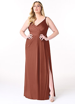 Azazie Aqua Bridesmaid Dresses Auburn A-Line V-Neck Pleated Stretch Satin Dress image8