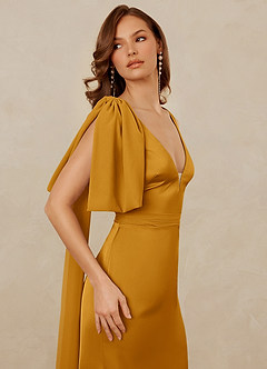 Christian Siriano Bridal for Azazie 1011 Bridesmaid Dresses Butterscotch Mermaid Bow Stretch Satin Dress image8