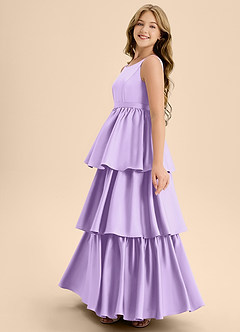 Azazie Meadowyn Junior Lilac A-Line Bow Stretch Satin Dress image5