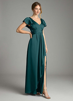 Azazie Omari Bridesmaid Dresses Pine A-Line Stretch Satin Dress image5