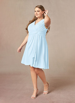 Azazie Theron Mother of the Bride Dresses Sky Blue A-Line V-Neck Pleated Chiffon Dress image8