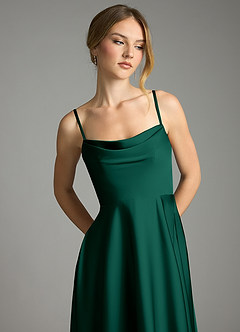Azazie Elle Bridesmaid Dresses Emerald A-Line Pleated Stretch Satin Dress image2