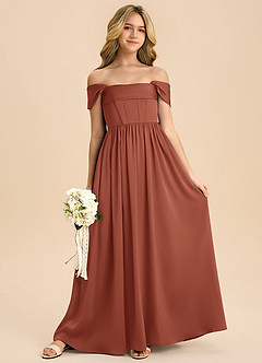 Azazie Hattie Junior Auburn A-Line Pleated Stretch Satin Dress image3