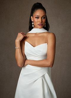 Azazie Adimaris 웨딩드레스 A라인 새틴 채플 트레인 드레스 image5